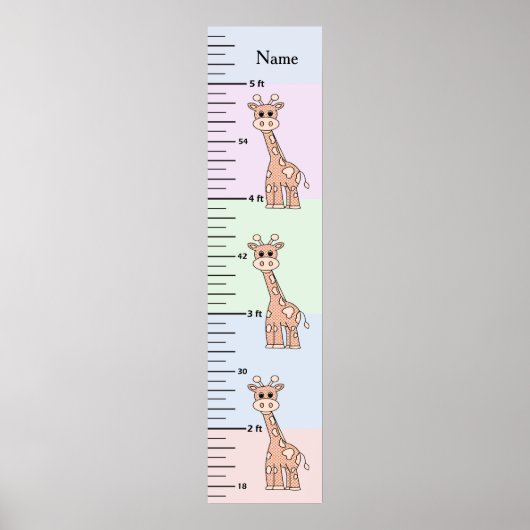 Niedliche Giraffe Pastel Wachstumsdiagramm hinzufü Poster (Vorne)