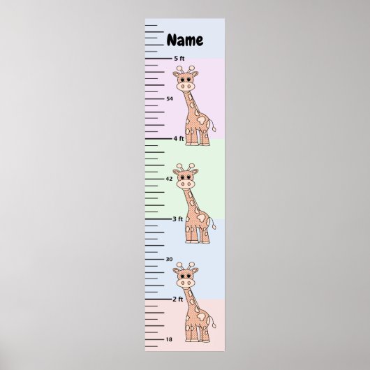 Niedliche Giraffe Pastel Wachstumsdiagramm hinzufü Poster (Vorne)