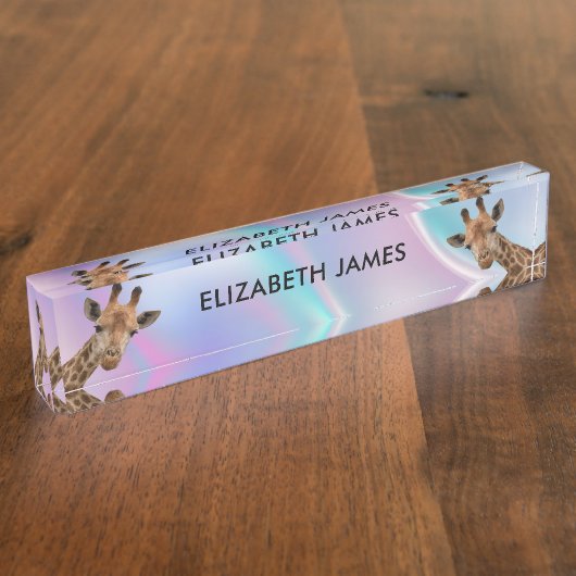 Niedliche Giraffe Personalisierter Name des Tieres Namensplakette (Seite)