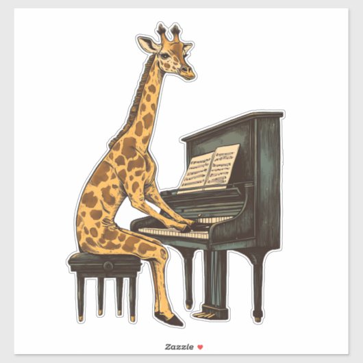 Niedliche Giraffe Piano Giraffen Musikermusik Aufkleber (Blatt)
