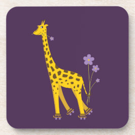 Niedliche Giraffe Roller Skaten Lila Getränkeuntersetzer