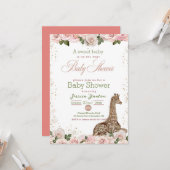 Niedliche Giraffe Rose Kinderdusche Einladung (Vorderseite/Rückseite Beispiel)