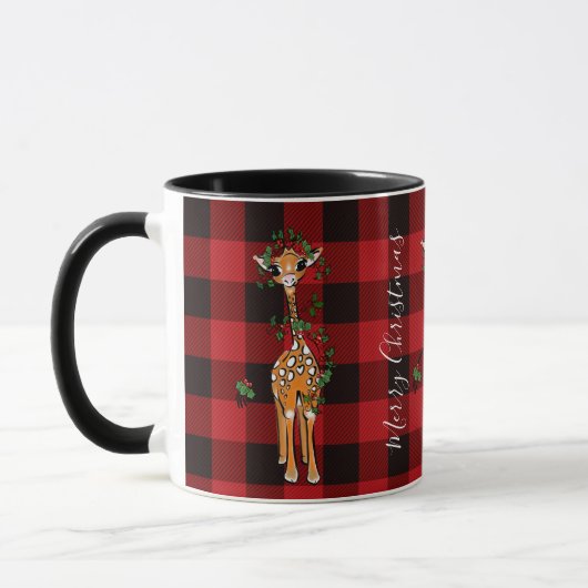 Niedliche Giraffe, Rot, Rot, Rot, kariert Tasse (Links)