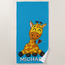 Niedliche Giraffe Safari Cartoon Jungle Name Blau