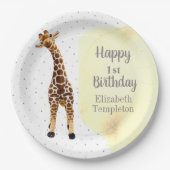 Niedliche Giraffe Safari Wild Yellow 1. Geburtstag Pappteller (Vorderseite)