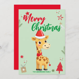 Niedliche Giraffe santa Weihnachtsfamilie Feiertagskarte