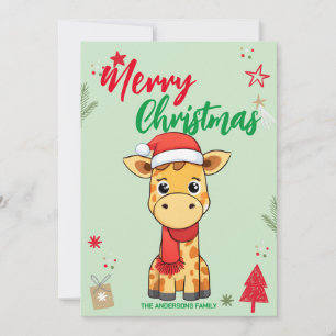 Niedliche Giraffe santa Weihnachtsfamilie Feiertagskarte