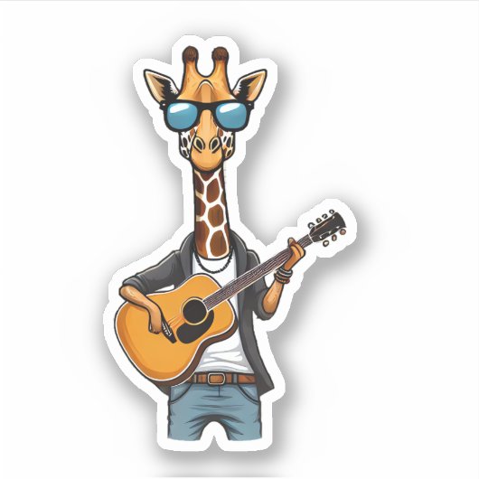 Niedliche Giraffe spielt Gitarre Giraffen Musiker Aufkleber (Vorderseite)
