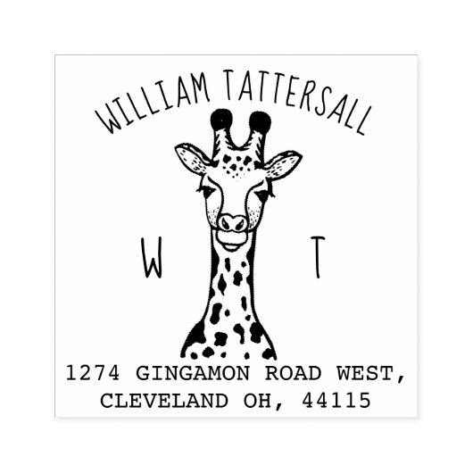 Niedliche Giraffe Tiermonogramm und Rücksendeadres Gummistempel (Prägung)