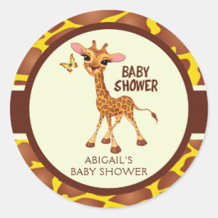 Niedliche Giraffe u. Schmetterling, Baby-Dusche Runder Aufkleber