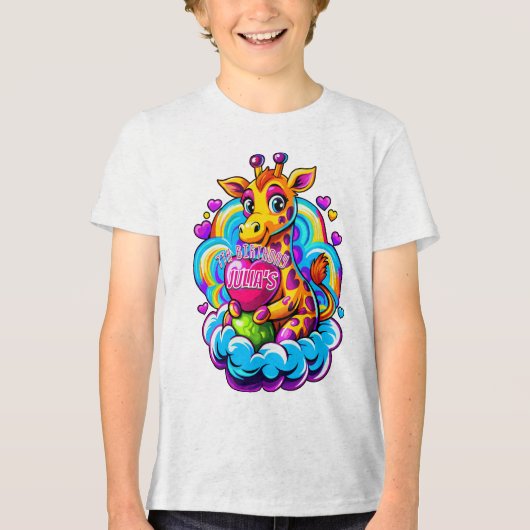 Niedliche Giraffe umarmt ein Herzklopfen auf einer Tri-Blend Shirt (Vorderseite)