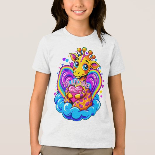 Niedliche Giraffe umarmt ein Herzklopfen auf einer Tri-Blend Shirt (Vorderseite)