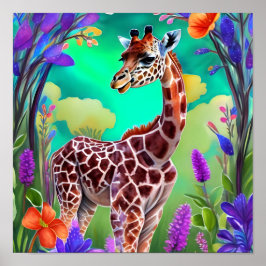 Niedliche Giraffe, umgeben von Blume Poster