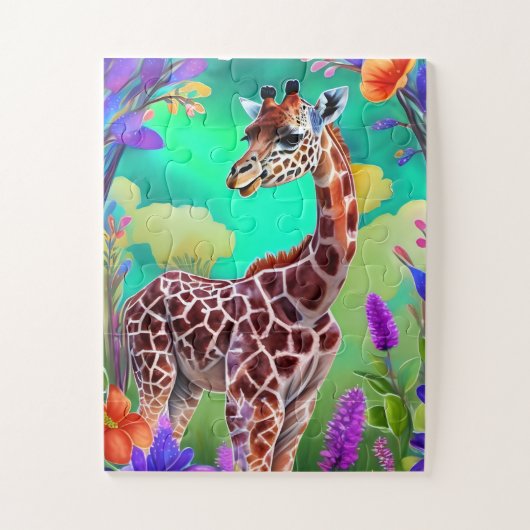 Niedliche Giraffe, umgeben von Blume Puzzle (Vertikal)