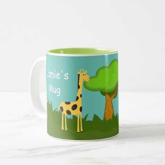 Niedliche Giraffe und Baumkronen Personalisierte K Zweifarbige Tasse (Vorderseite Links)