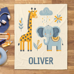 Niedliche Giraffe und Elephant Safari-Freunde Fleecedecke