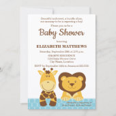 Niedliche Giraffe und Löwenbaby-Dusche Einladung (Vorderseite)