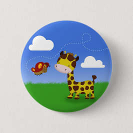 Niedliche Giraffe und Schmetterling Button