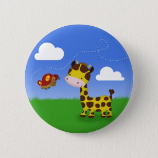 Niedliche Giraffe und Schmetterling Button