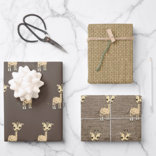 Niedliche Giraffe Wasserfarbe auf Imitaten Burlap  Geschenkpapier Set