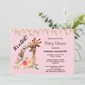 Niedliche Giraffe Wasserfarbe Es ist ein Mädchen! Einladung (Stehend Vorderseite)