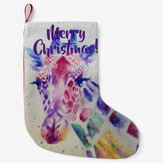 Niedliche Giraffe Wasserfarbe Frohe Weihnachten St Kleiner Weihnachtsstrumpf (Vorderseite)