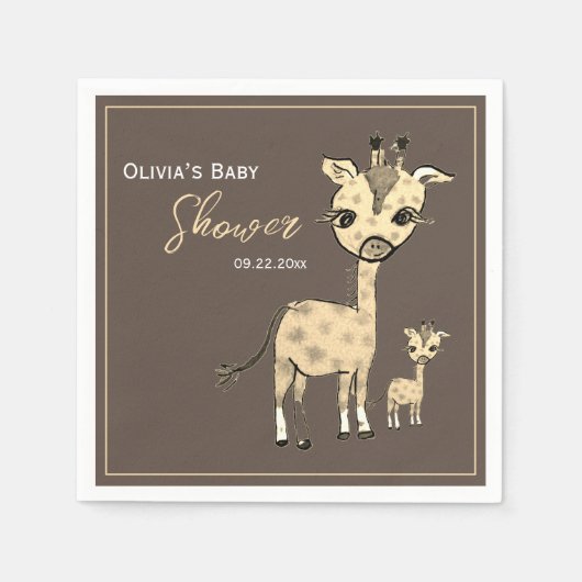 Niedliche Giraffe Wasserfarbe Rustikal Serviette (Vorderseite)