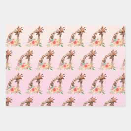 Niedliche Giraffe Wasserfarben Mama & Baby Muster Geschenkpapier Set