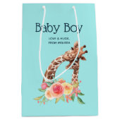 Niedliche Giraffe Watercolor Mama & Baby Boy Mittlere Geschenktüte (Vorderseite)
