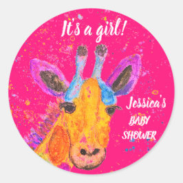 Niedliche Giraffe Watercolor Safari Jungle Babydus Runder Aufkleber