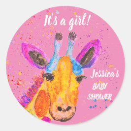 Niedliche Giraffe Watercolor Safari Jungle Babydus Runder Aufkleber