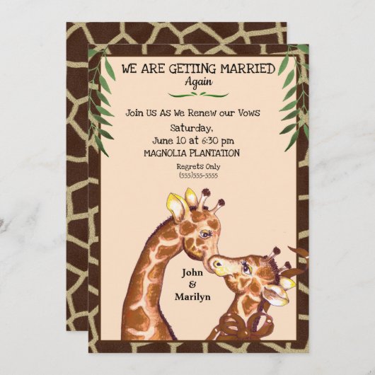 Niedliche Giraffe Wedding Renewal Vows Einladung (Vorne/Hinten)