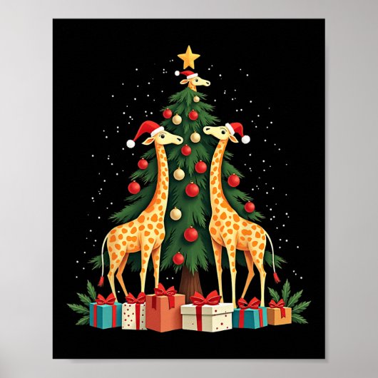 Niedliche Giraffe Weihnachtsbaum Giraffe Liebe Wei Poster (Vorne)