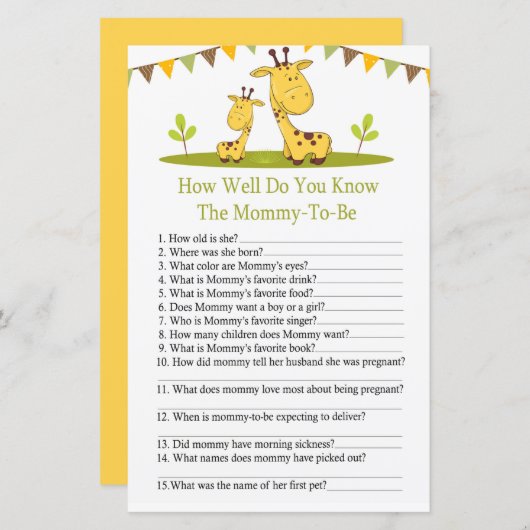 Niedliche Giraffe Wie gut kennen Sie Babydusche (Vorne/Hinten)