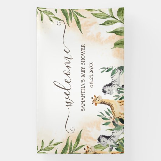 Niedliche Giraffe, Zebra-Blätter Kinderdusche Banner (Vertikal)