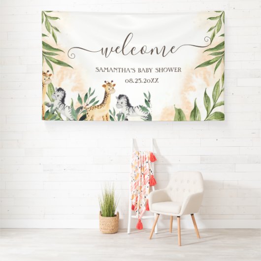 Niedliche Giraffe, Zebra-Blätter Kinderdusche Banner (Insitu)