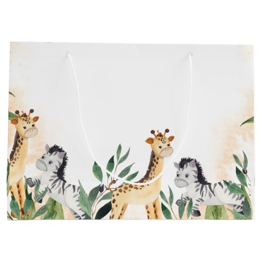 Niedliche Giraffe, Zebra-Blätter Kinderdusche Große Geschenktüte (Rückseite)