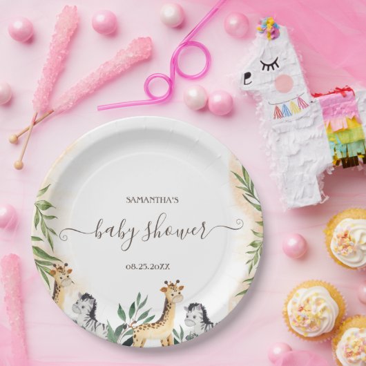 Niedliche Giraffe, Zebra-Blätter Kinderdusche Pappteller (Party)