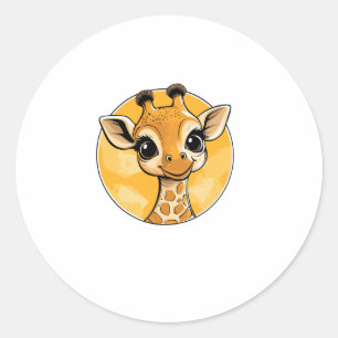 Niedliche Giraffe Zeichnend Cartoon Stil Runder Aufkleber