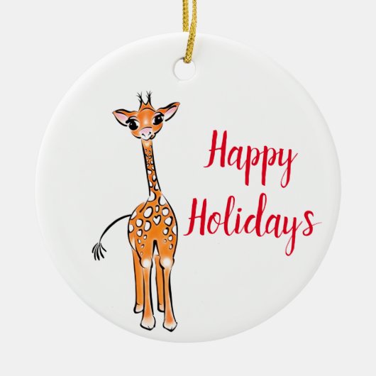 Niedliche Giraffe zeichnend, fröhliche Ferien Keramik Ornament (Vorne)