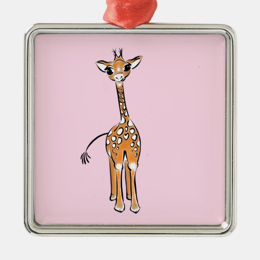 Niedliche Giraffe zeichnend Rosa Silbernes Ornament (Vorne)