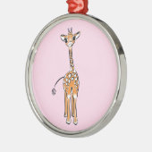 Niedliche Giraffe zeichnend Rosa Silbernes Ornament (Links)