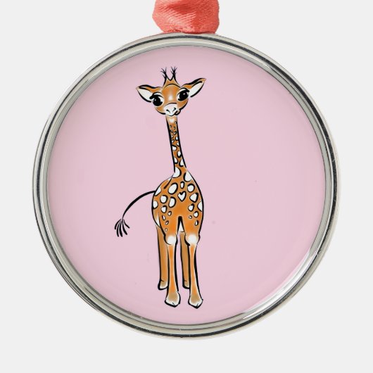 Niedliche Giraffe zeichnend Rosa Silbernes Ornament (Vorne)