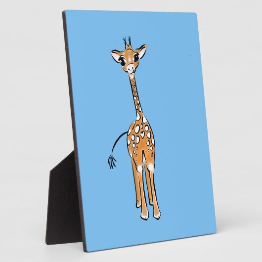 Niedliche Giraffe zeichnend Safaritiere blau Fotoplatte (Seite)