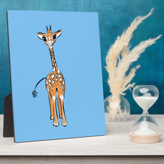 Niedliche Giraffe zeichnend Safaritiere blau Fotoplatte (Seite)