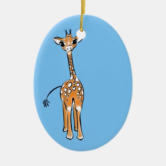 Niedliche Giraffe zeichnend Safaritiere blau Keramikornament (Vorne)
