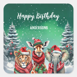 Niedliche Giraffe zo Weihnachtsbaum Geburtstagsmäd Quadratischer Aufkleber