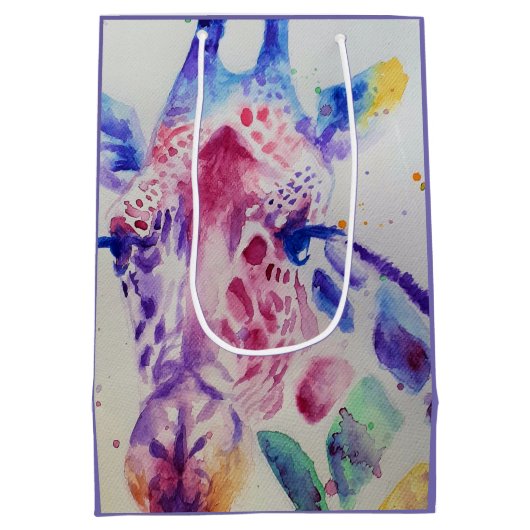 Niedliche Giraffe Zoo Tiermuster Wasserfarbe Mittlere Geschenktüte (Rückseite)