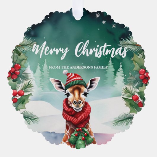Niedliche Giraffe Zoo Weihnachtsfeier Familie Ornament Karte (Vorderseite)