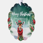 Niedliche Giraffe Zoo Weihnachtsfeier Familie Ornament Karte (Links)